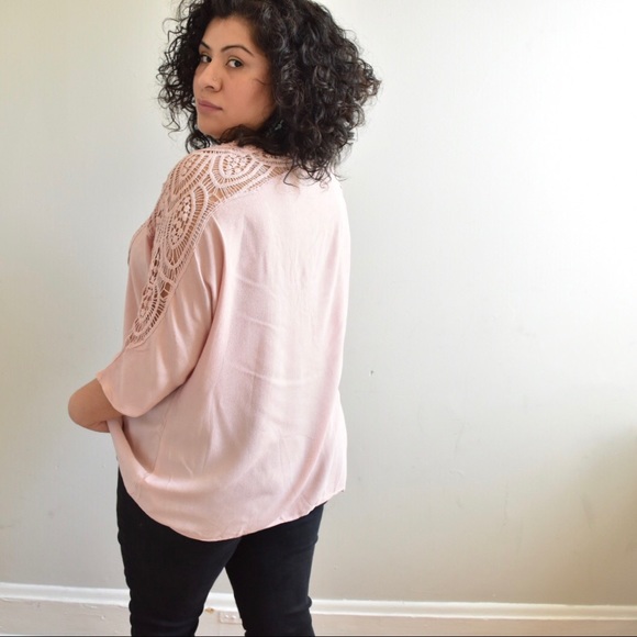 Plus Size Pink Crochet Blouse - Picture 3 of 6